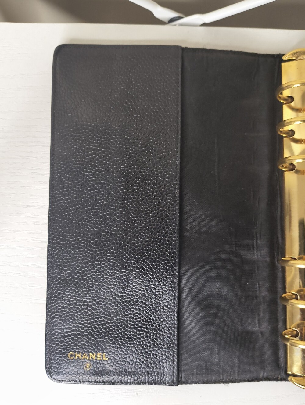 Chanel Vintage Medium Caviar CC Agenda Planner Black Gold Rings Made in France - Picture 10 of 13